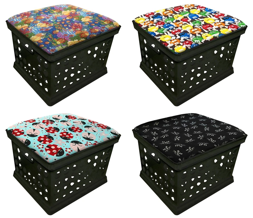 Black Ottoman Bench Storage Utility Crate Novelty Fabric Removable Seat Cushion - Image 1 of 1