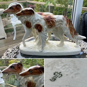 RARE BORZOI GREYHOUNDS FIGURINE CENTREPIECE PORCELAIN SIGNED SITZENDORF DRESDEN - Picture 1 of 12