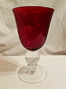 Vintage Ruby Red Blown Glass Water Goblet Solid Glass Ball Stem  - Picture 1 of 6