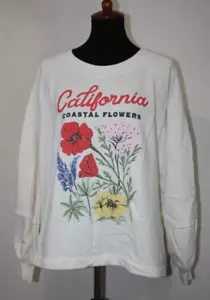 Old Navy XL White Long Sleeve Fleece Knit Sweatshirt California Coastal Flowers - Picture 1 of 6