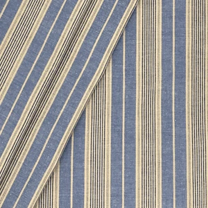 Vintage-Inspired Indigo Blue Striped Cotton Fabric 58" Wide, Woven Chambray - Picture 1 of 5
