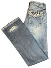Miss Me Jeans Womens 26 Boot Cut Jw5188b4 Embellished Distressed Blue Denim