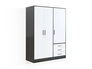 Drehtürenschrank Kleiderschrank Schrank 3-türig B144.5 JAMI Dekor Schwarz Weiß - Bild 1 von 5