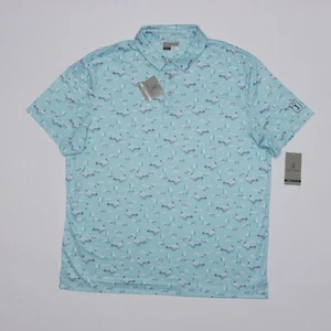PGA Tour Men Stretch-Performance Patterned Polo Shirt Blue Curac Size XXL - Picture 1 of 5