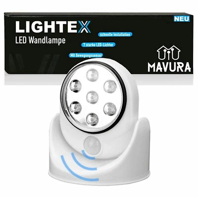 LIGHTEX LED Wandlampe Wandleuchte mit Bewegungsmelder Batterie Innen Außen - Bild 1 von 4
