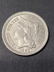 1881 Three Cent Nickel Piece 3C Uncirculated US Type Coin. RARE InThis Condition - Picture 1 of 4