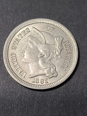 1881 Three Cent Nickel Piece 3C Uncirculated US Type Coin. RARE InThis Condition - Image 1 of 4