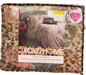 Leopard Floral Print Full/Queen Duvet 2 Pillow Sham Set Animal Instinct Cheetah - Picture 1 of 6