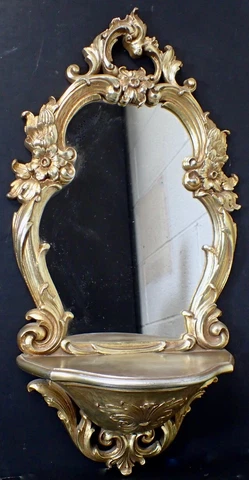 Vtg 1970 Dart Syroco Gold Ornate Wall Mirror w/ Shelf 2327 Hollywood Regency MCM Cover