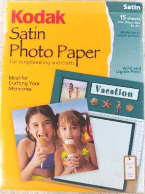 NEW Kodak Satin Photo Paper Scrapbooking Crafts Inkjet Printer  15 Sheets - Image 1 of 3