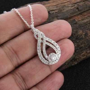 1.50 Ct Round Cut Real Moissanite Infinity Shape Pendant 14K White Gold Plated - Picture 1 of 4