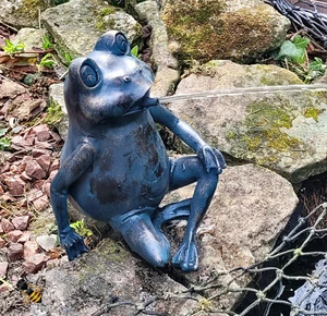FROG POND SPITTER GARDEN WATER FOUNTAIN SITTING FEATURE STATUE ORANMENT HOSE 1.5 - Picture 1 of 5