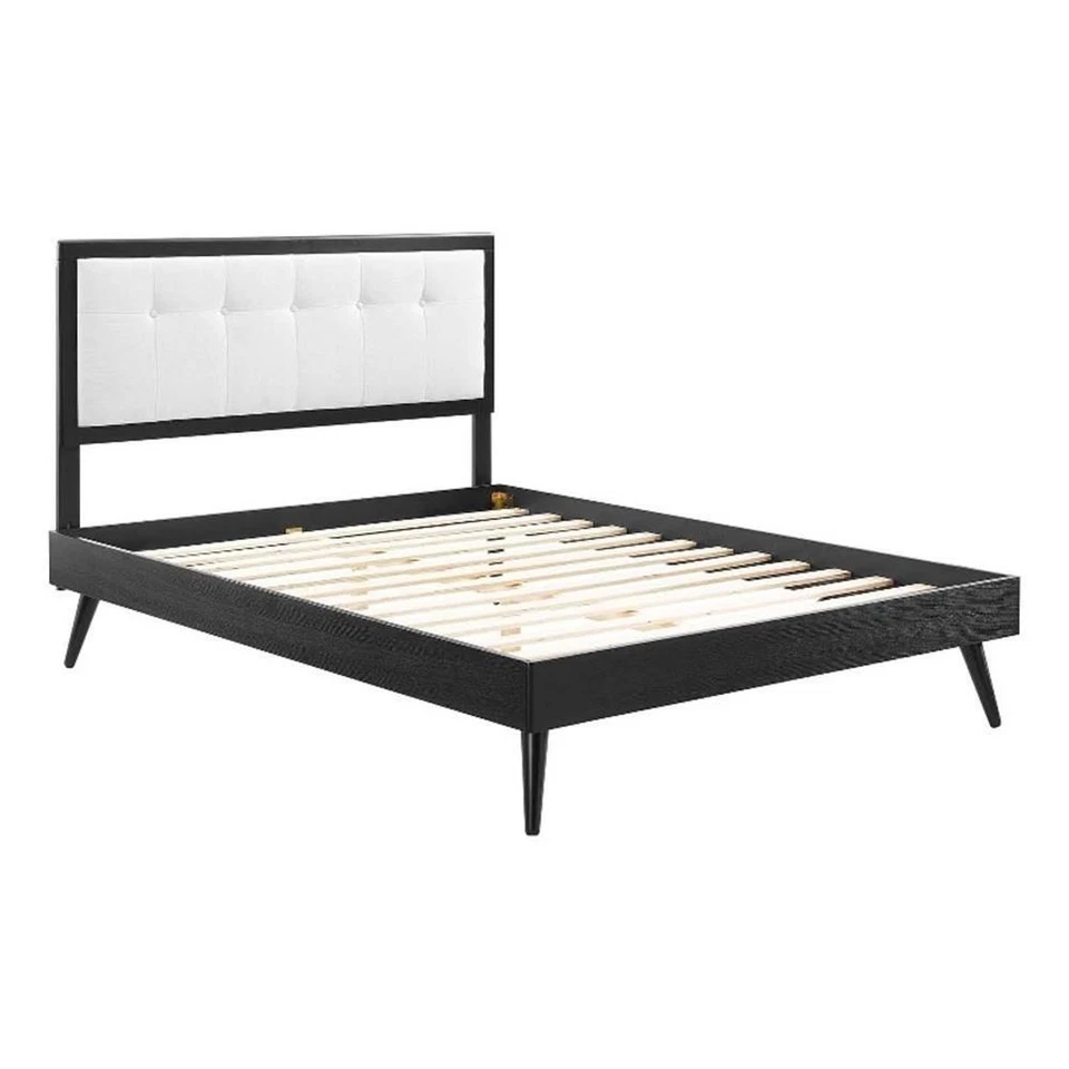 Modway Willow Queen Wood Platform Bed/Splayed Legs BK/WH -MOD-6385-BLK-WHI
