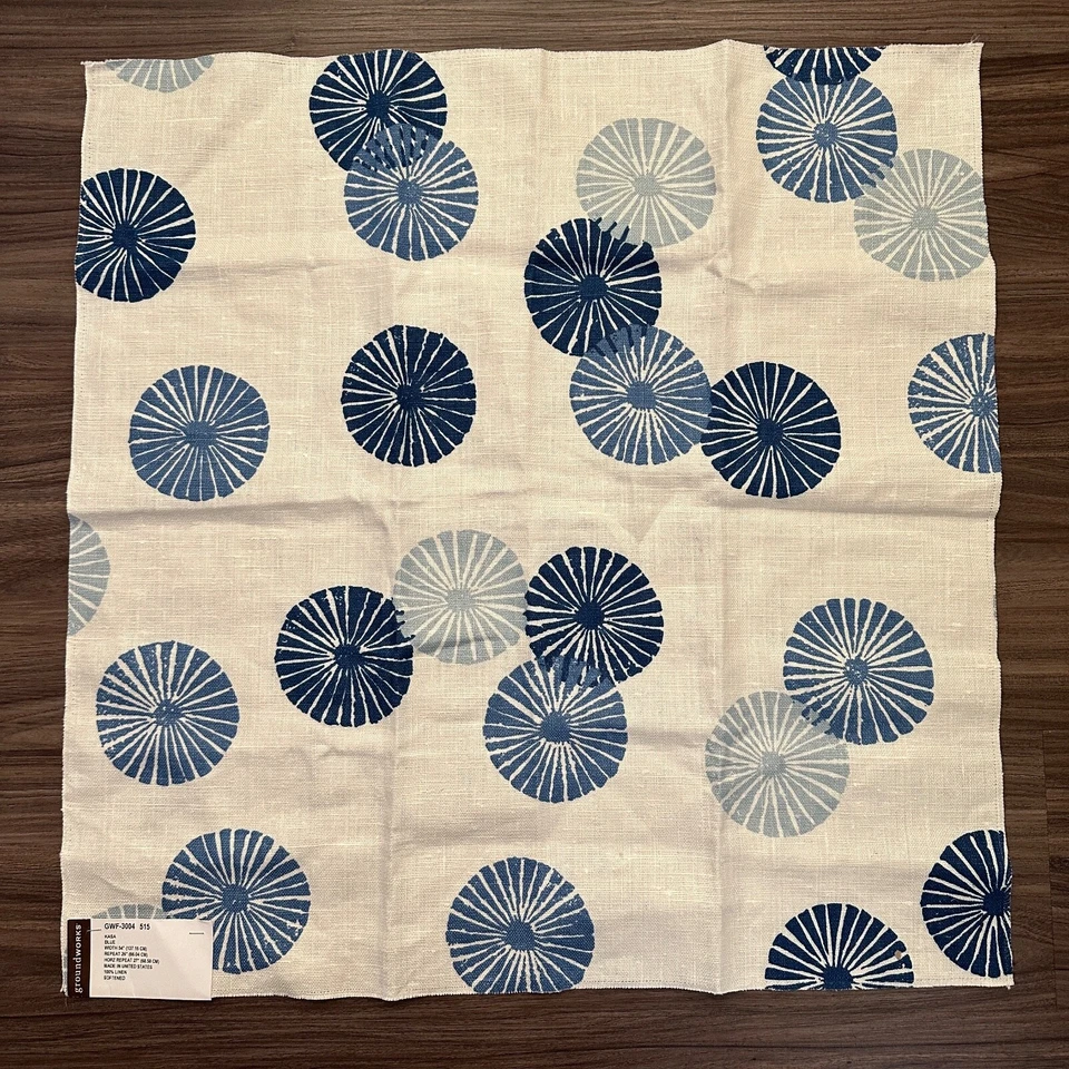 Groundworks Sample Fabric KASA Blue 100% Linen 26" - Image 1 of 4