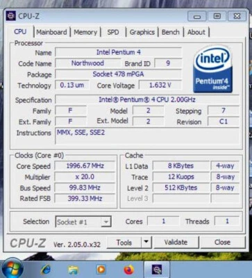 CPU Intel Pentium 4   2.0 GHz 512 Kb cache fsb 400 Mhz SL6GQ  s478 (Northwood) - Immagine 1 di 2