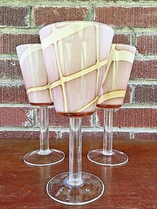 VINTAGE MID CENTURY CASED ITALIAN ART GLASS STEMMED GOBLETS- HAND BLOWN GLASS - Picture 1 of 12