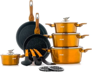 DMS 15-teilig Induktion Kochgeschirr Kochset Töpfe Pfannen Bratpfanne gold - Bild 1 von 7