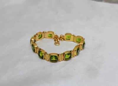 925 Sterling Silver Green Peridot Gemstone Handmade Jewelry Concave Bracelet - Image 1 of 4
