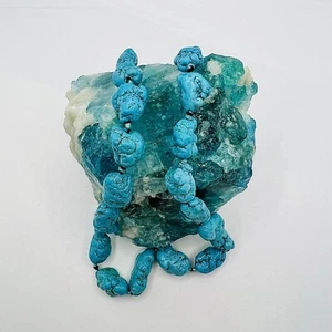 Vintage Blaue Türkis Kette Naturperlen - Bild 1 von 6