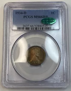 1934-D Lincoln Wheat Cent 1C PCGS MS66RB- CAC Approved! - Picture 1 of 2