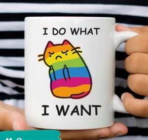 Regenbogen Katze Tasse I Do What I Want Kaffeetassen Katzenliebhaber Stolz Geschenk Flagge - Bild 1 von 7