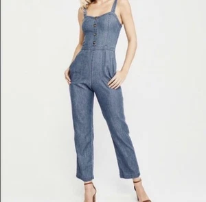 Abercrombie & Fitch Women's Denim Jumpsuit Size Small Sleeveless Button Pockets - Picture 1 of 14