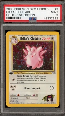 Pokemon Erika's Clefable Gym Heroes 1st Edition Holo Rare #3 PSA 9 Mint - Image 1 of 2