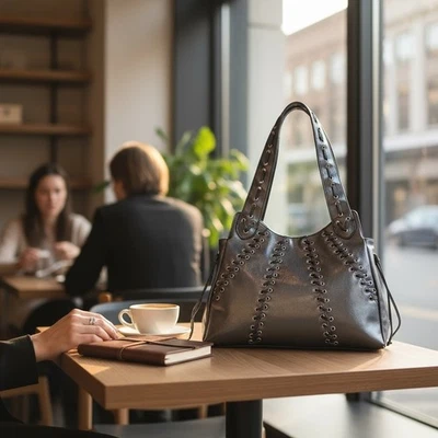 Nine West Y2K Metallic Blue Faux Leather Lace Up Hobo Shoulder Bag Purse Vintage - Image 1 of 4