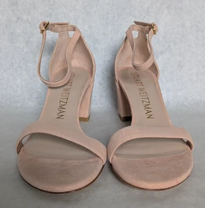Stuart Weitzman "Simple" Sandal Blush Suede Block Heel Size 7 NIB - Picture 1 of 14