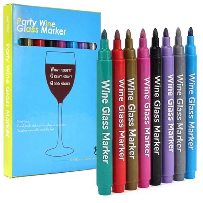 Marcadores de vidrio de tinta metálica, juego de 8 piezas para copas de vino y platos de cerámica Foto 1 de 4