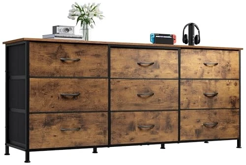  Cômoda 54""W para quarto, cômoda TV tamanho grande rústica marrom madeira estampa de grãos - Imagem 1 de 4