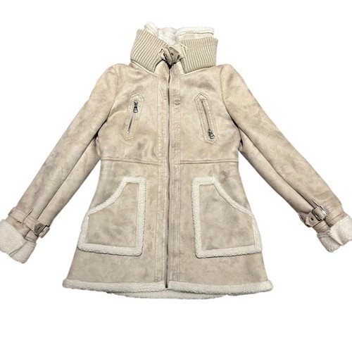 Cappotto donna Michael Kors ecopelle scamosciata e pelliccia taglia media full zip color crema