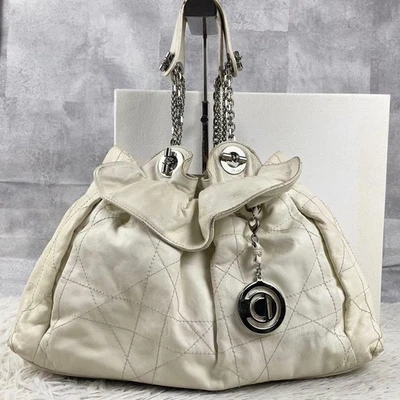 Christian Dior винтажный Cannage Дамская сумка кожи выстеганная цепочка подвеска белый подлинный - Изображение 1 из 4