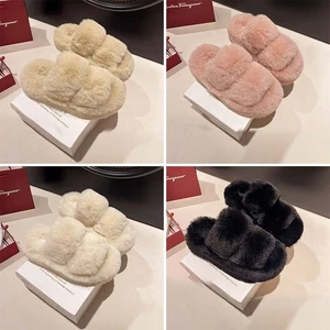 Open Toe Fluffy Slippers Indoor Winter Warm Fashion House Shoes - Picture 1 of 22