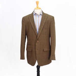 Alan Flusser 44L Brown Sport Coat Blazer Jacket Check 2B Polyester - Picture 1 of 11