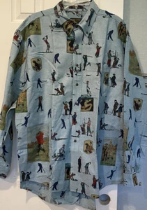 Vintage Colours Alexander Julian Golf Print Shirt Sz XL 17 17.5 Players Golfing - Picture 1 of 8