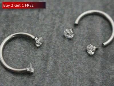 Internally Threaded Crystal Horseshoe Piercing Hoop Cartilage Earring Ring - Image 1 of 4