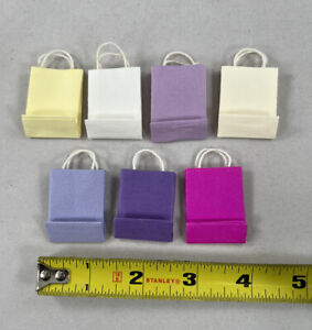 Lot of 7 Miniature Paper Shopping Bags 1" x 1-3/8" x 1/2" w/String Handles