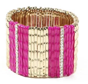 Amrita Singh Gold Crystal Pink Enamel Mercer Street Stretch Bracelet NWT - Picture 1 of 2
