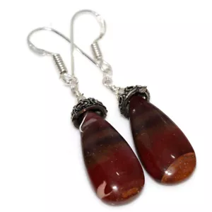925 Silver Plated Australian Mookaite Beaded Earrings Jewelry Size 2.1" JW - Picture 1 of 3