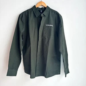 Volcom Forest Green Cotton Long Sleeve Button Down Shirt L - Picture 1 of 5