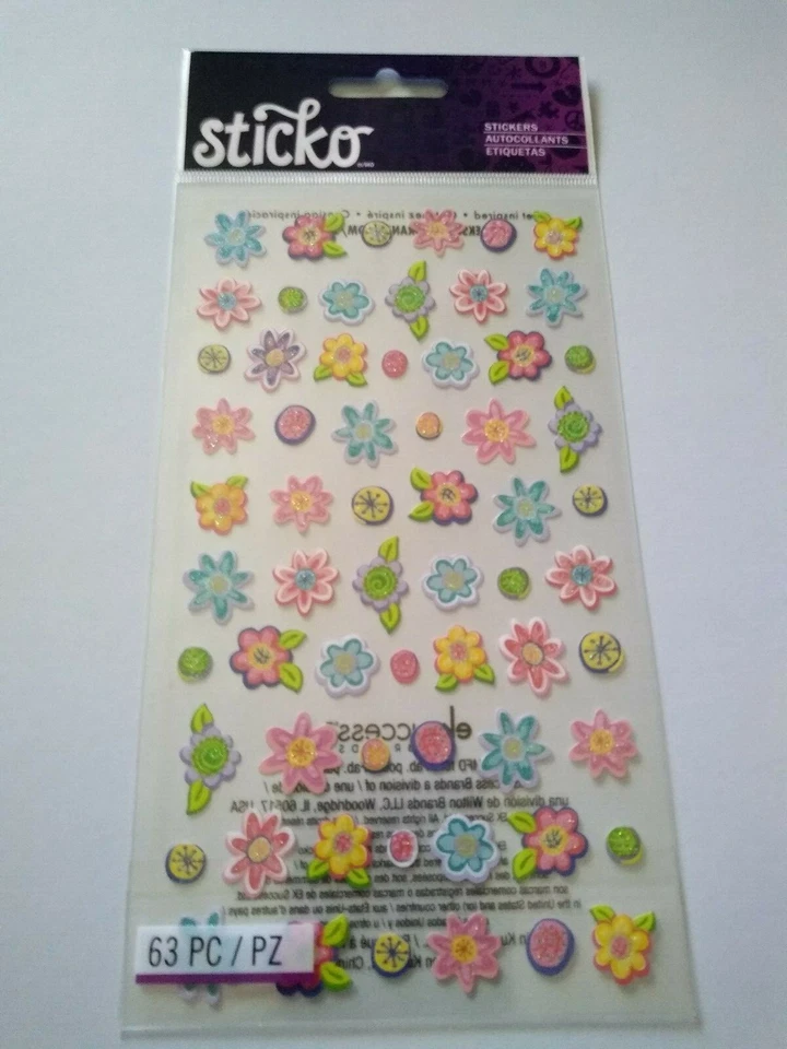 Scrapbooking Stickers Sticko Teeny Tiny Flowers Pastel Pink Blue Shapes Green