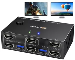 USB 3.0 Displayport+HDMI KVM Switch 2 Monitors 4 Computers 4K@60Hz - Picture 1 of 7