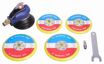 Air Palm Sander with 4 Sanding Pads 5" + 6" in Peel & Stick + Hook & Loop - Image 1 of 3