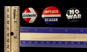1950S-80S VINTAGE BUTTON LOT #9(3) GOLDWATER "IMPEACH REAGAN" "NO WAR" WM92024 - Picture 1 of 2