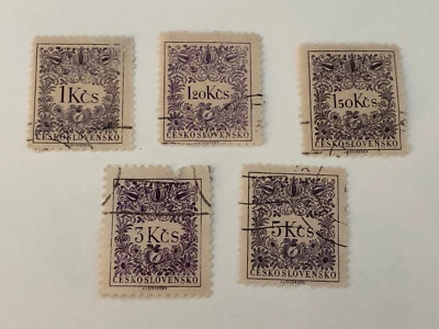 Estampillas vintage Checoslovaquia Ceskoslovensko 1, 1,20, 1,50, 3, 5 Kcs (lote de 5)  Foto 1 de 2