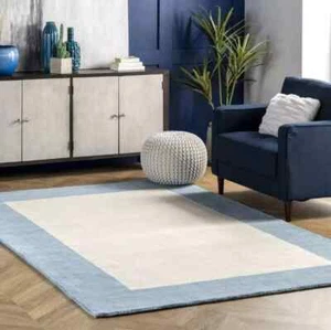 Hotel Harper Solid Border Modern Hand-Tufted 100% Wool Soft Area Rug Carpet - Picture 1 of 6