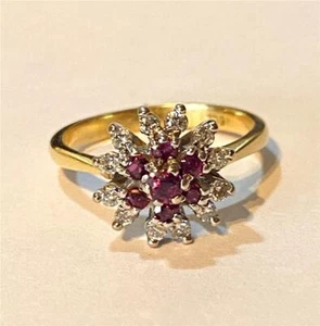 18ct Yellow gold set 19 stone Ruby & Diamond Ring - Picture 1 of 3