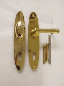 HAUSTÜRBESCHLAG 92 PZ MESSING NEU Schutzbeschlag Bauhaus OVAL Knopfschild Eiform - Bild 1 von 2