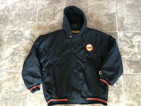Houston Rockets starter throwback puffer Black Jacket size X large Rare/Nice Cover
